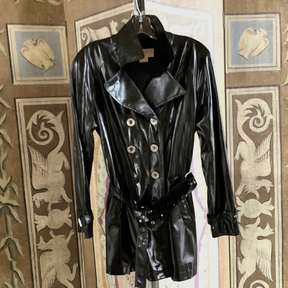 Michael Kors black vinyl mini trench